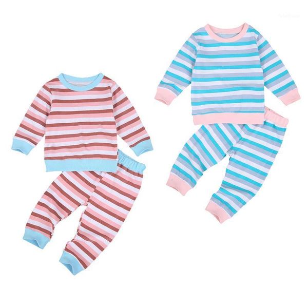 

clothing sets lioraitiin 0-24m toddler born girls boys 2pcs set baby's stripe print long sleeve crew neck elastic waist trousers1, White