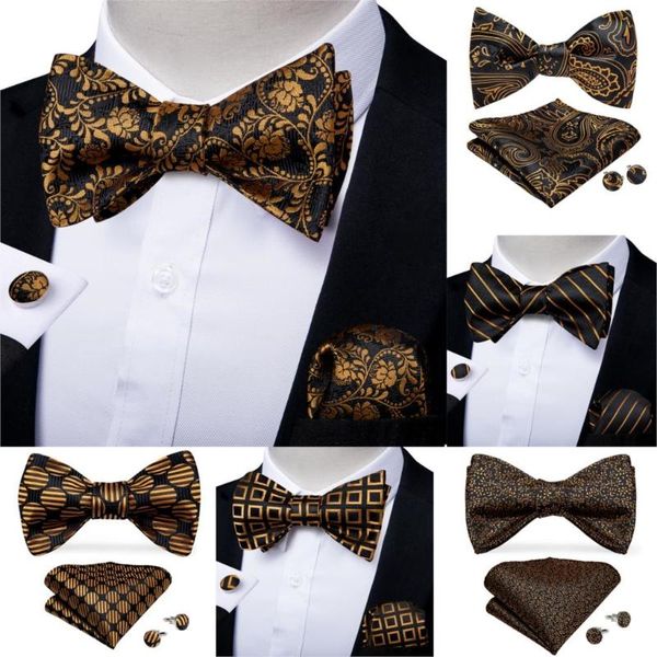

bow ties men fashion gold black bowtie tie formal dress wedding set pocket square cufflinks gift, Black;gray