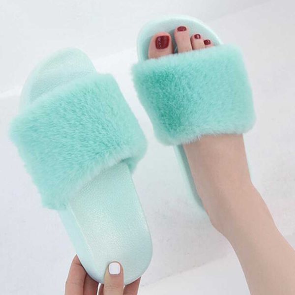 

fashion women furry slippers home non-slip ladies shoes casual 's fur winter warm flat qq36 210625, Black