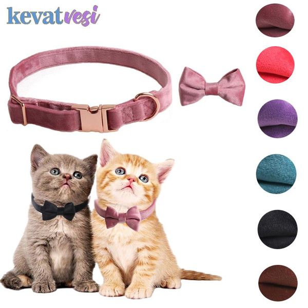 

dog collars & leashes cat collar adjustable cute bowknot soft velvet 6 colors bow tie for small puppy necklace pet accessories