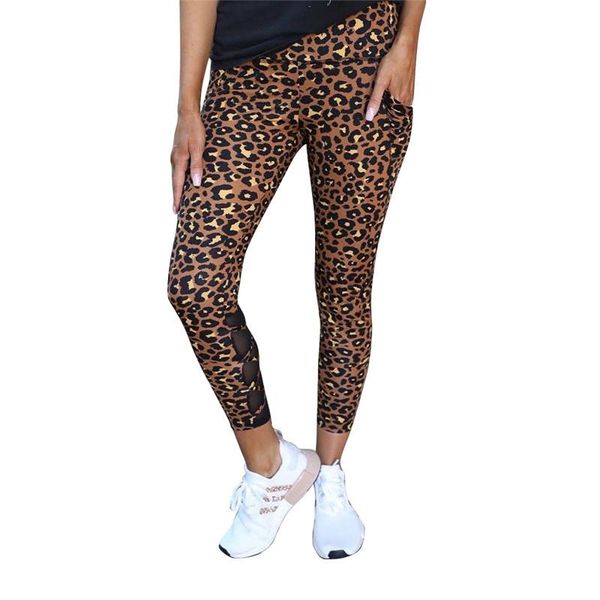

women's pants & capris women leopard mesh bottoms leggings high waist skinny stretch printed patchwork fitness streetwear pencil trouse, Black;white