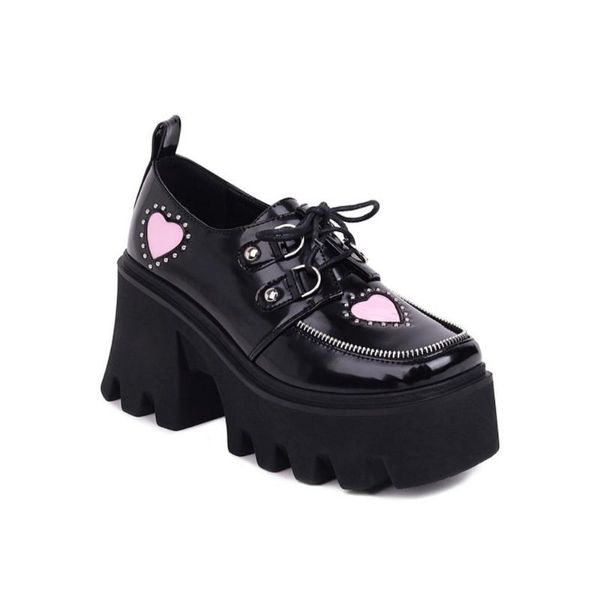 

dress shoes womens platform heart brogues creepers chunky high heel oxfords punk retro british styles jk black harajuku 2022