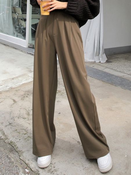 

dazy high waist fold pleated pants d1ud#, Black;white