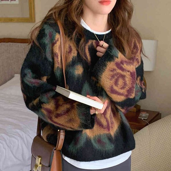 

women's sweaters [ewq] fashion korea chic mohair knitted pullovers women autumn o-neck loose long sleeve sweater female 16e3706 udl6, White;black