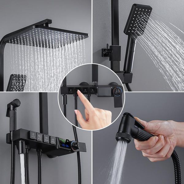 

bathroom shower sets yujie black household copper digital display thermostatic rain nozzle set ae01xc-0008