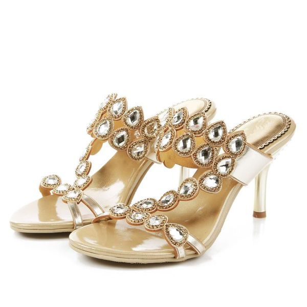 

slippers high heel .5 cm stiletto rhinestone hollow women summer diamonds, Black