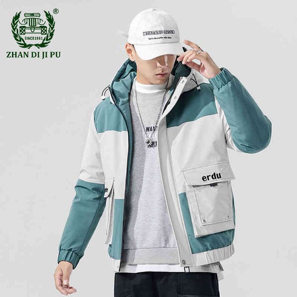 

down men casual jacket fashion patchwork hooded big pockets white duck jackets male winter warm thick windproof overcoats, Black