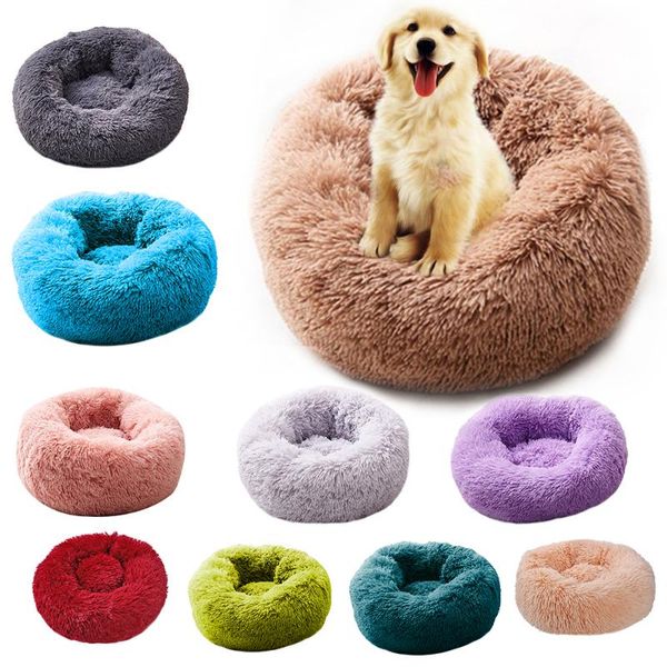 

super soft dog bed round washable long plush kennel cat house velvet mats sofa for chihuahua basket pet kennels & pens
