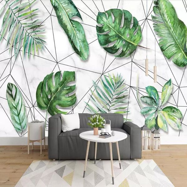 

wallpapers milofi custom 3d wallpaper mural tropical rainforest banana leaf geometric line background wall living room bedroom decoration p