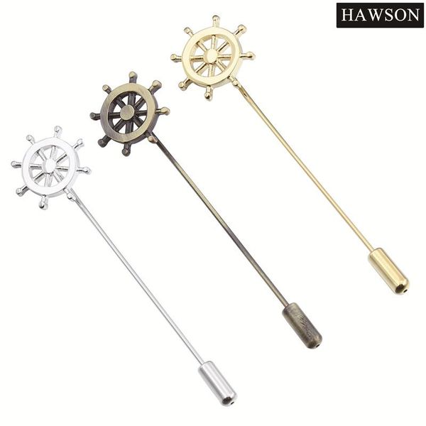 

pins, brooches hawson mens brooch pins imitation rhodium and gold color options fashion rudder shape lapel jewelry for party suit, Gray