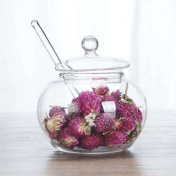 

350ml household transparent jars glass spice storage sugar container with lid and spoon for kitchen tool bottles &