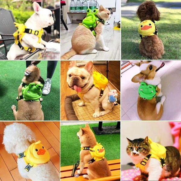 

cartoon pet vest-style chest harness dog self-backpack rope traction and back three-piece kit collars & leashes