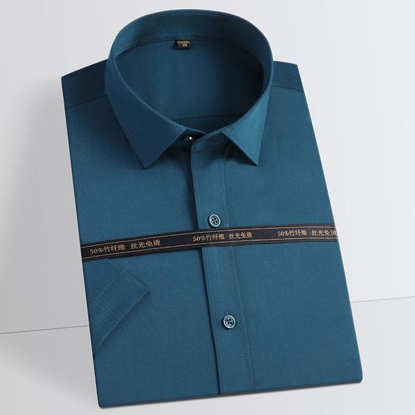 

men's casual shirts classic stretch short sleeve bamboo fiber pocket-less design regular-fit formal business solid easy care shirt, White;black