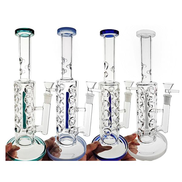 Narghilè Bong in vetro colorato da 11 pollici Tubo dritto Inline Perc Oil Dab Rigs Fab Egg 14mm Tubi per acqua con giunzione femminile con ciotola WP2161