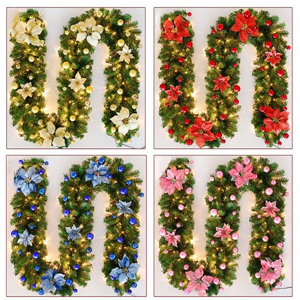 

decorative flowers & wreaths christmas led rattan garland green artificial xmas tree banner wreath garden house decor