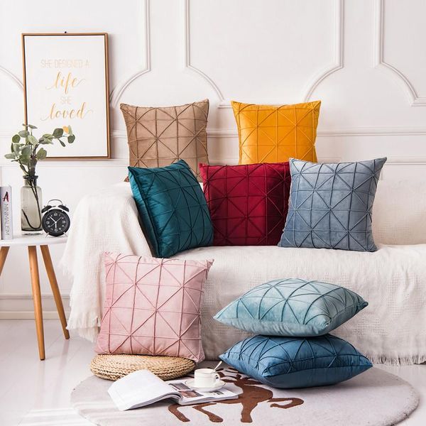 

pillow case art velvet yellow blue pink solid color cushion cover home decorative sofa throw decoration 45x45cm