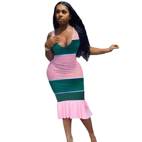 

casual dresses summer dress women sleeveless v-neck party femme vacation kpop clothes bodycon maxi dress2021, Black;gray
