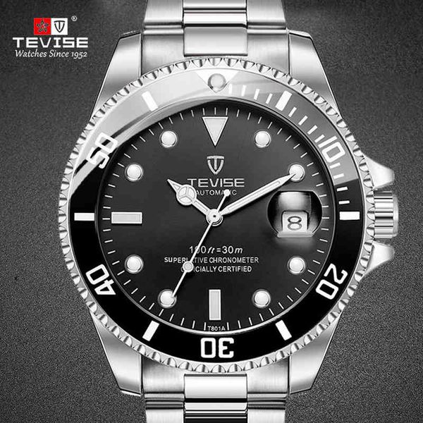 

watches tevise style man's watch stailness steel automatic mechanical clock luminous business auto date man wristwatches, Slivery;brown