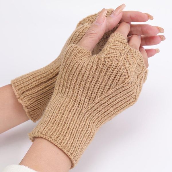 

sports gloves stylish women thicken knitted mittens fingerless plush warm glove soft half finger comfortable to wear, Black