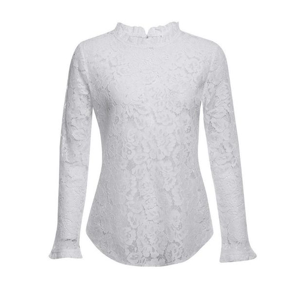 

lace blouse women ladies long sleeve shirt hollow out flowers jumper summer autumn clothing women's blouses & shirts, White