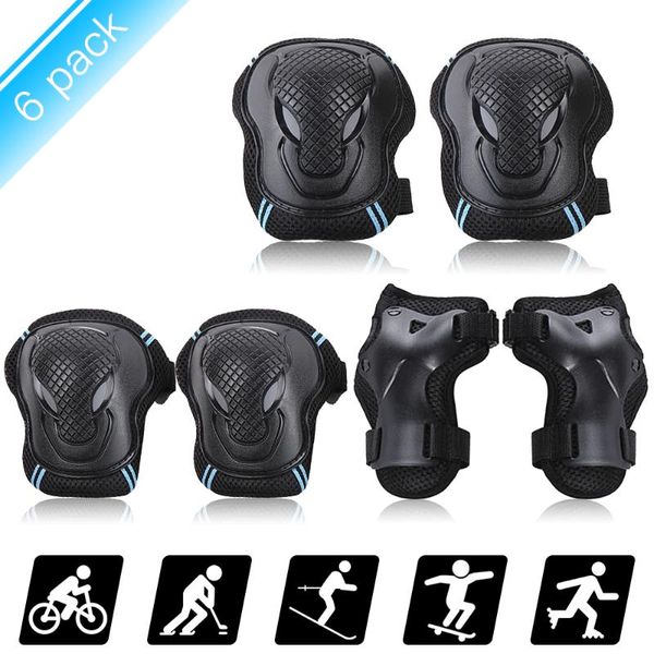 

knee pads set 6 protector kit elbow wrist guards protective equipment safety protection for skateboard &, Black;gray