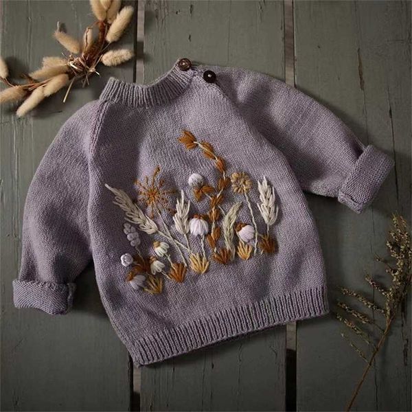 Enkelibb criança menina inverno jumpers jumpers bebê linda mão flor cardigans moda marca designer tops 211104