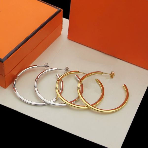 

europe america style lady women titanium steel engraved h initials c-shape stud earrings 3 color, Golden;silver