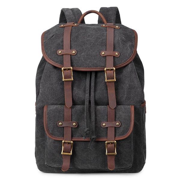 

school bags mens black cotton backpack daypack vintage old classic canvas back to