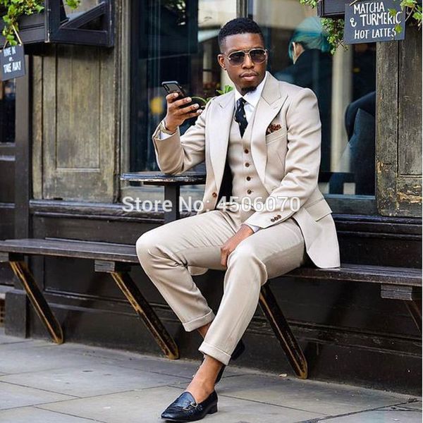 

men's suits & blazers beige mens slim fit wedding tuxedos formal bridegroom groom wear peaked lapel costume homme 3pcs jacket pant, White;black