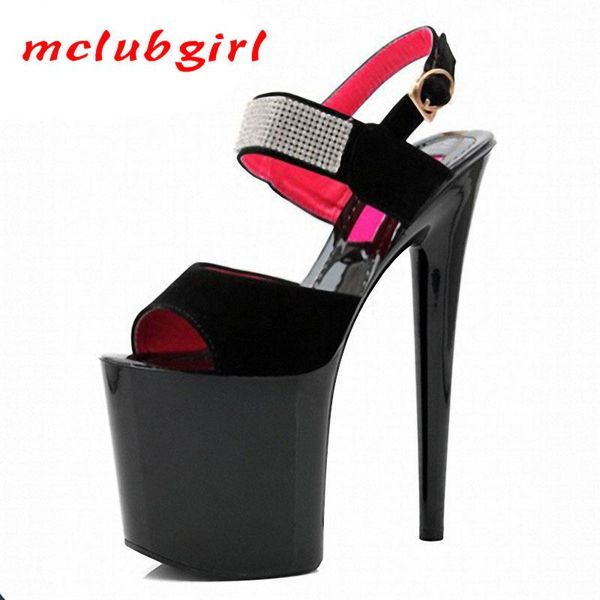 

dress shoes mclubgirl women club 20cm super high heels waterproof platform heel stiletto sandals suede fashion show lyp, Black