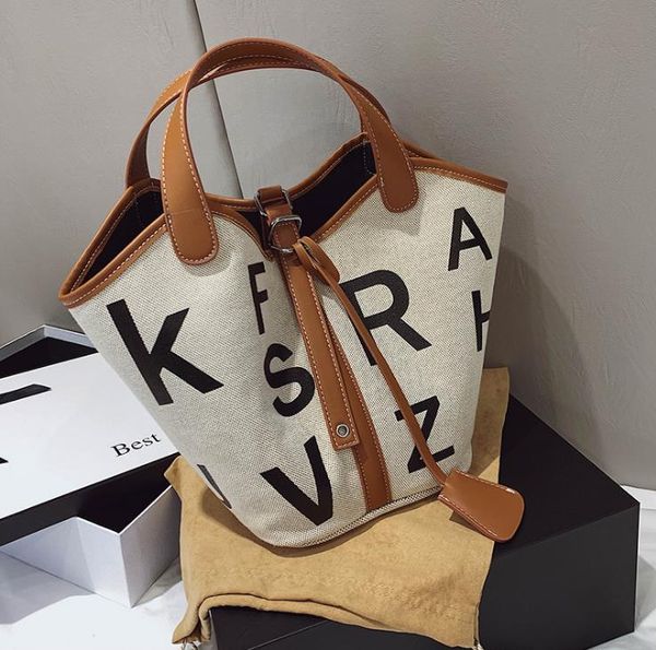 

female bags 2021 summer trendy fashion canvas simple portable bucket bag
