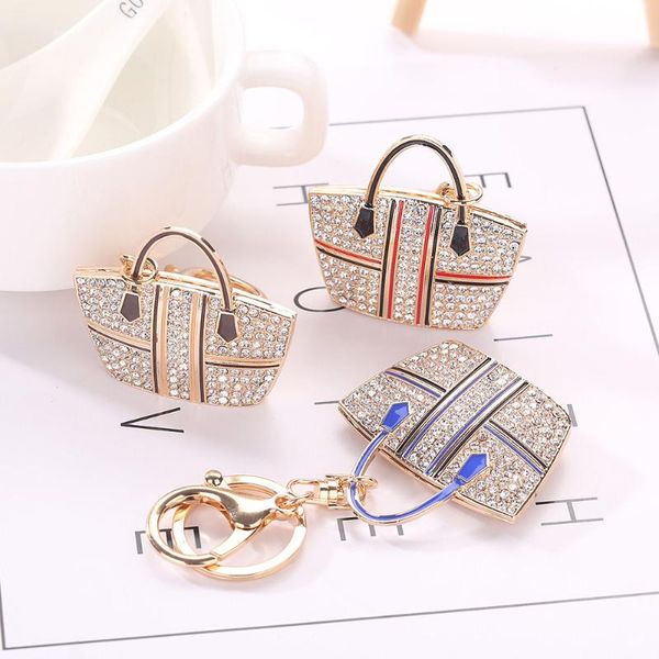 

keychains creative cute rhinestone ladies handbag modeling keychain bag accessories metal pendant small gift giveaway key chain, Silver