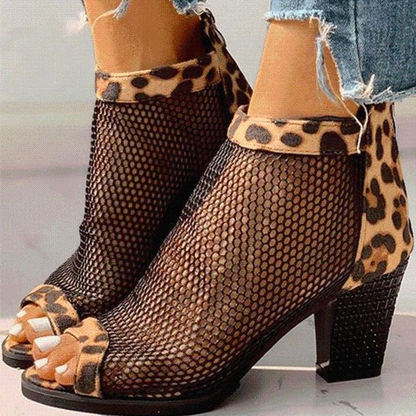 

sandals summer zipper women large size fish mouth mesh hollow out fashion high heels, Black
