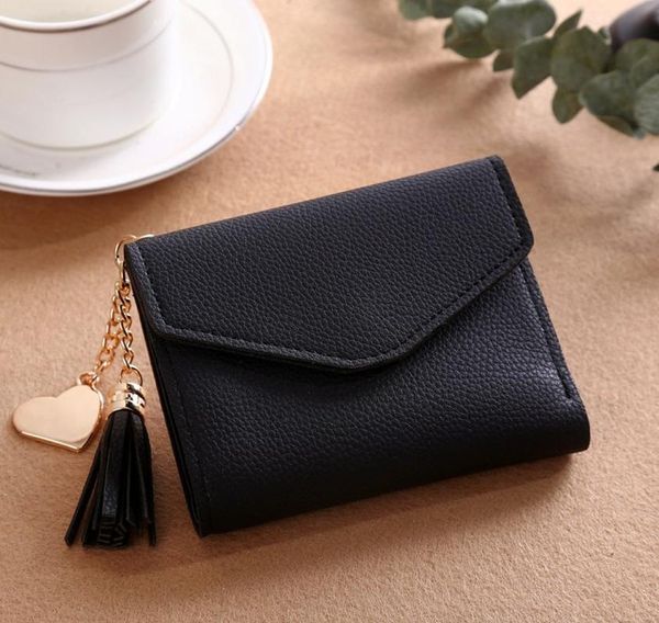 

wallets 2021 women's short korean wallet tassel pendant litchi multi-card coin purse women, Red;black