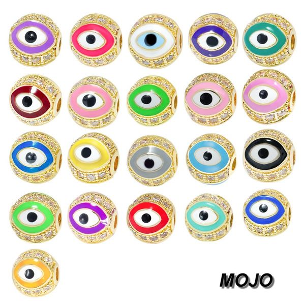 

18k gold plated enameled 10mm cz evil eye metal beads charm for jewelry bracelet making, Black