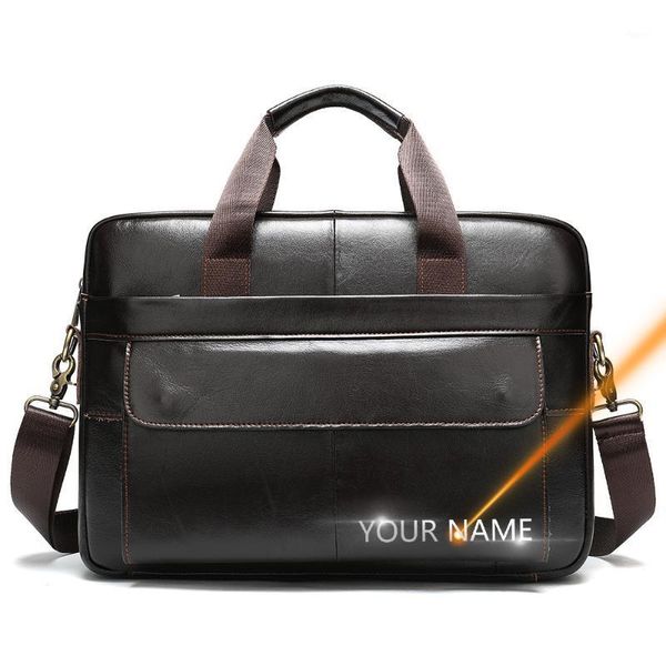 Aktentaschen 2021 Vintage Handtasche Kostenloser Name Druck Echtes Kuh Leder Hohe Qualität Casual Schulter Umhängetasche Messenger Tasche Für Männer