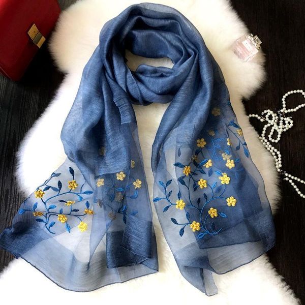 

scarf for women 2018 brand new fashion lady wraps luxury stitchwork flowers silk & wool blending pashmina wholesale lsf064, Blue;gray