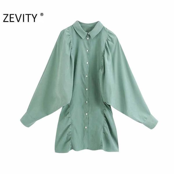 

zevity women fashion solid color pleated mini shirt dress office lady batwing sleeve draped vestido chic slim dresses ds4358 210603, Black;gray