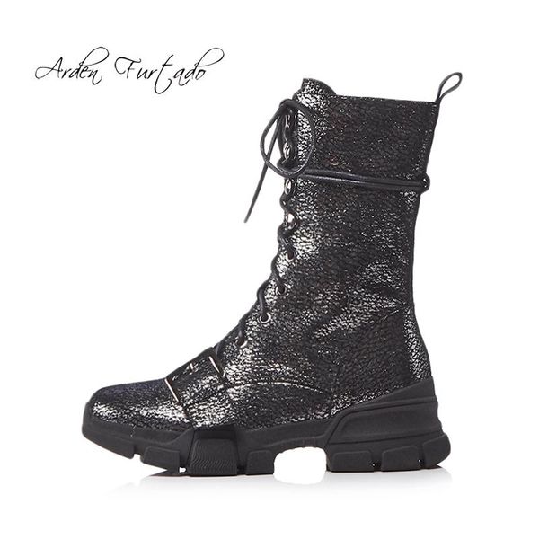 

boots arden furtado 2021 winter matin flat lace up round toe platform fashion shoes for woman, Black