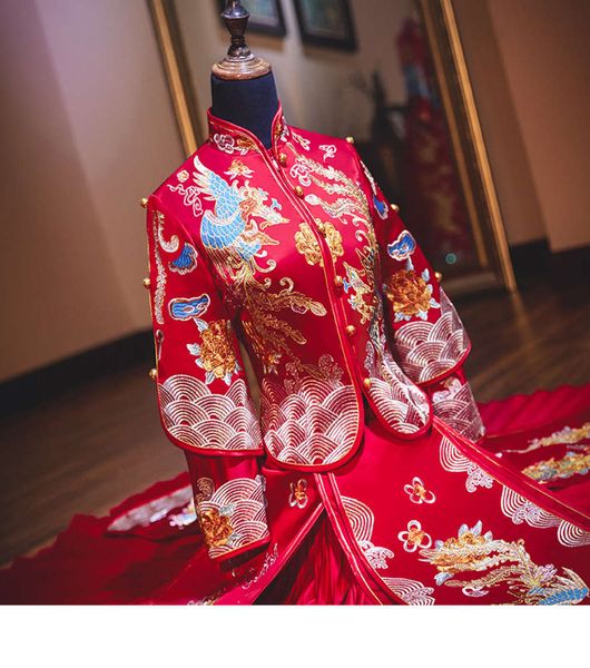 

customized thin wedding dress chinese style toast xia ting female dragon phoenix coat xiuhe bride s, Black