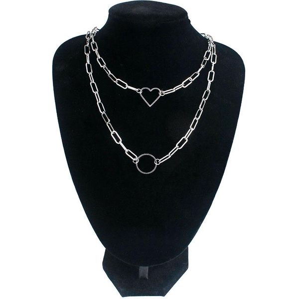 

pendant necklaces daintyheartnecklace heart choker stainless steel multi-layer heart-shaped necklaceheart jewelry ring couplenecklacegiftmom, Silver
