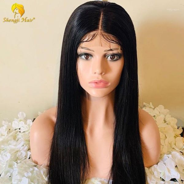 

lace frontal wig human hair brazilian remy glueless straight 370 fake scalp pre plucked with baby shengji1, Black;brown