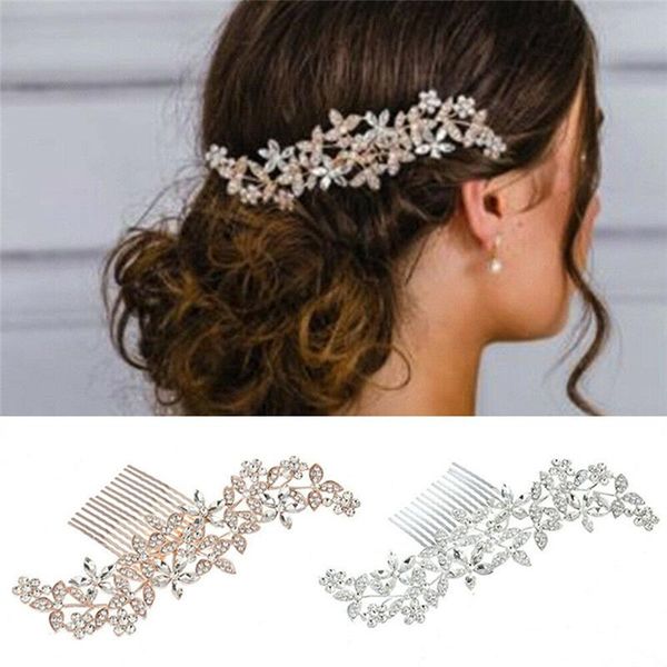 

hair clips & barrettes 2021 european design leaves wedding accessories pearl crystal flower bridal comb jewelry gift, Golden;silver