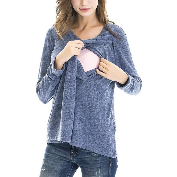 

maternity & tees for breatfeeding nursing blouses cotton spring summer long sleeve comfy soild pullover y119, White