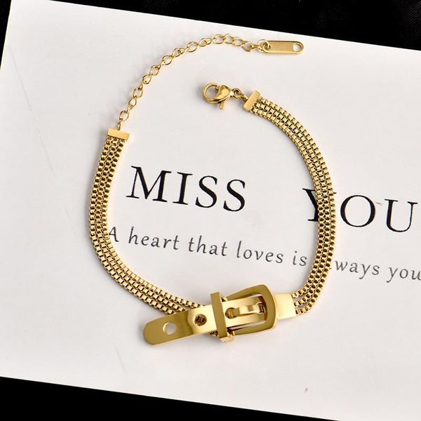 

link, chain titanium steel high-quality gold belt buckle bracelet women's design jewelry latest birthday gift, Black