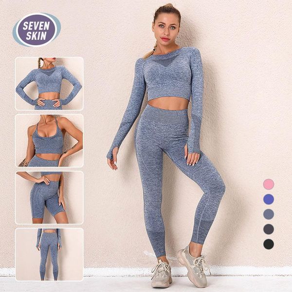 

yoga outfit seven skin set women gym clothes sportwear fitness suit 2/3/4pcs long sleeve shirts seamless high waist leggings sports bra