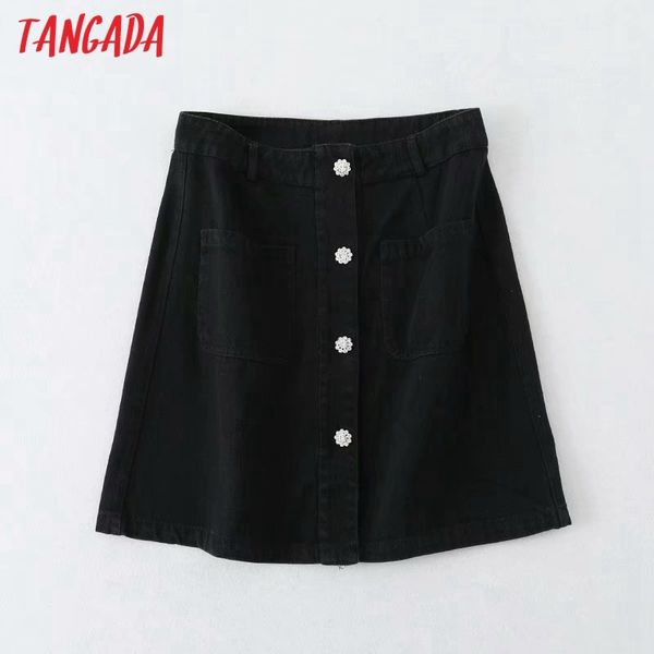 

women black denim skirts beading buttons french style female mini skirt 5b14 210416