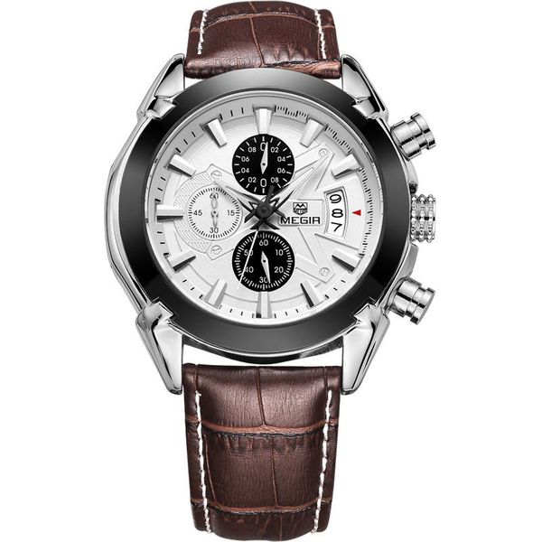 

wristwatches men watch luxury casual fashion leather business timing waterpoof quartz wrist black brown sport watches, Slivery;brown