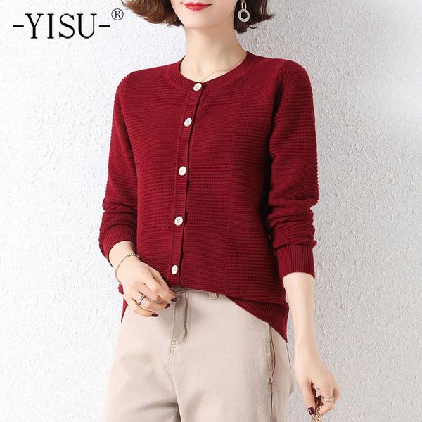 

women's knits & tees yisu simple spring women sweater cardigan o-neck solid color female casual thin section buttons knitted, White