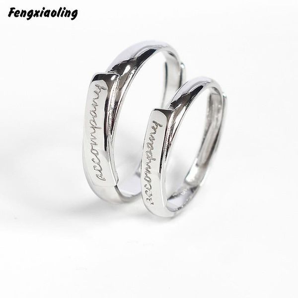 

cluster rings fengxiaoling 2021 trend modern women's 925 sterling silver accompanied letter couple simple wedding ring jewelry, Golden;silver